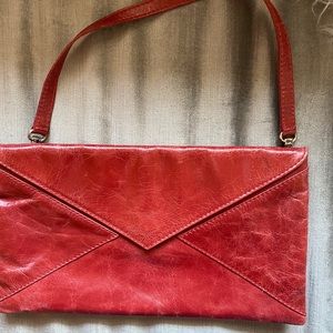 Red distressed leather vintage evening clutch bag